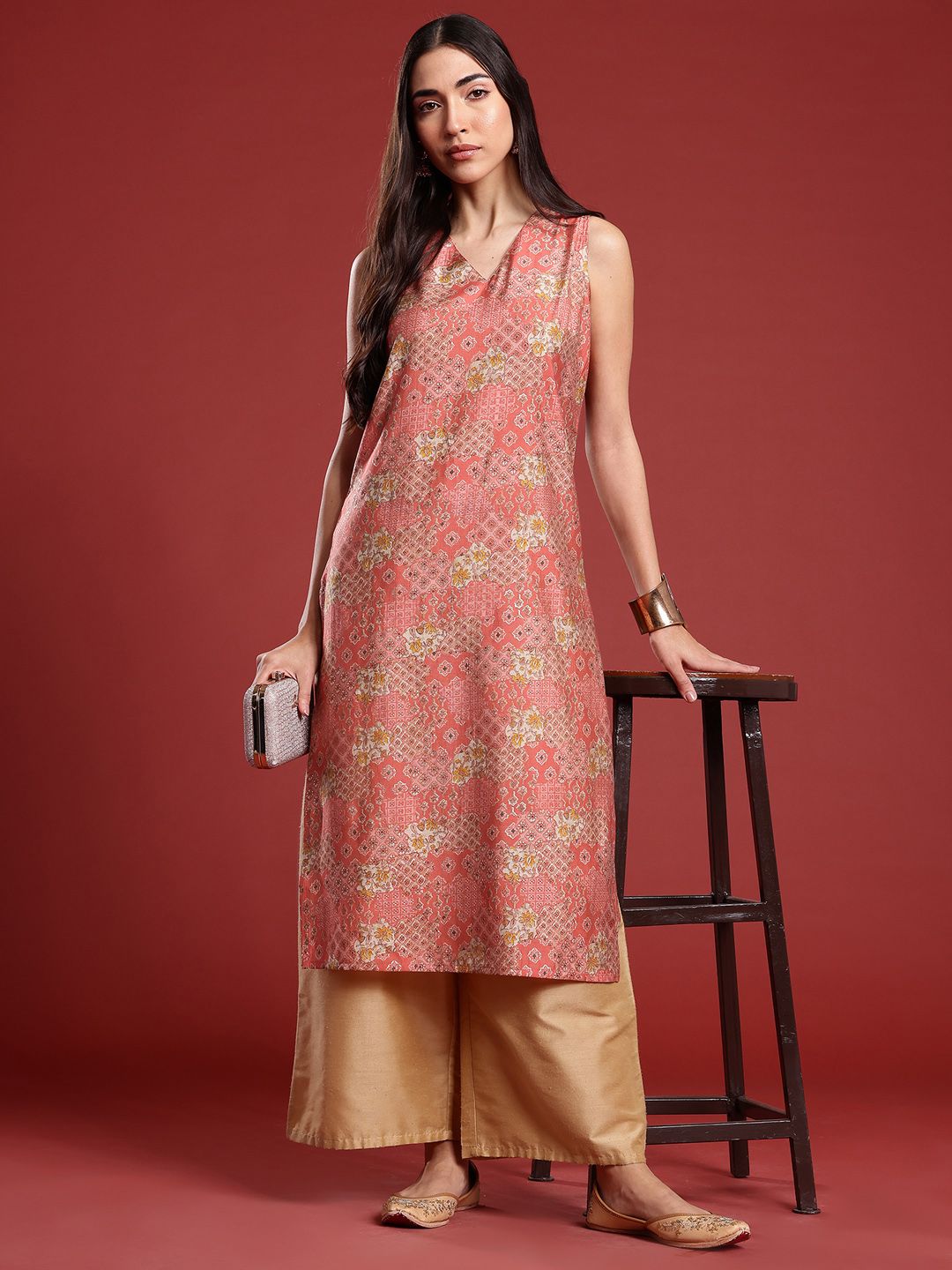 Anouk Geometric Printed Straight Kurta