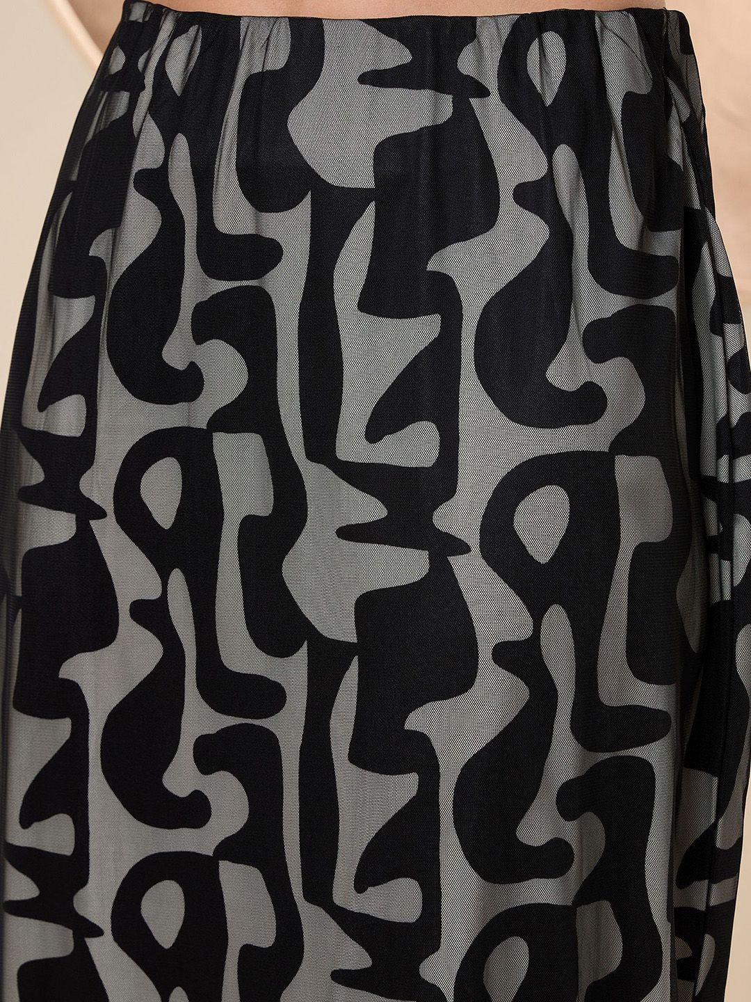 Antheaa Black & White Printed Top With Frilled Skirt