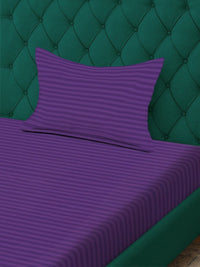 KLOTTHE Purple Striped 300 TC Single Bedsheet With 1 Pillow Covers