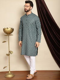 Motif Etnik Hijau Anouk Bercetak Kurta Linen Kapas Lurus