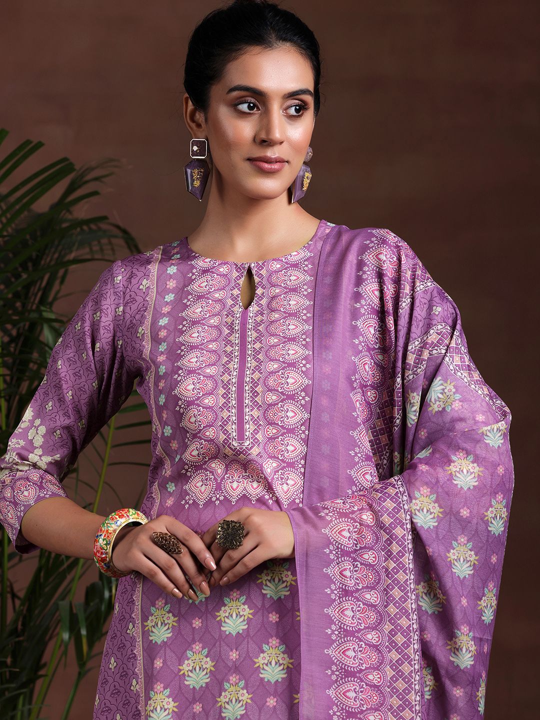 Libas Ethnic Motifs Printed Keyhole Neck Straight Kurta With Trousers & Dupatta