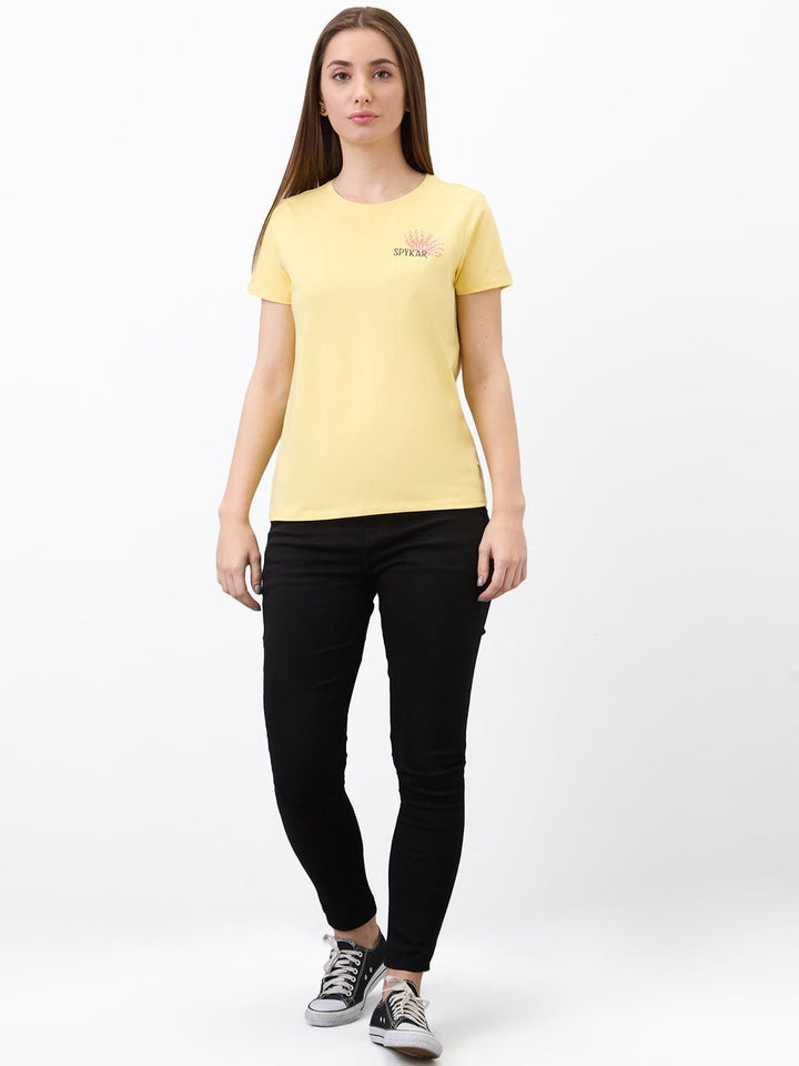 SPYKAR Women Regular Fit Graphic Printed Round Neck Cotton T-shirt