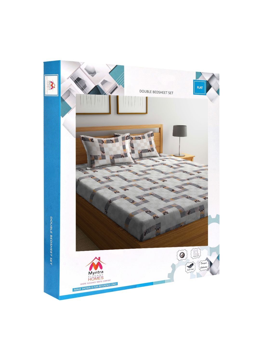 Myntra Elegant Homes Regal White Abstract Polycotton 300 TC King Fine Bedsheet with 2 Pillow Covers-98 x 87 inches