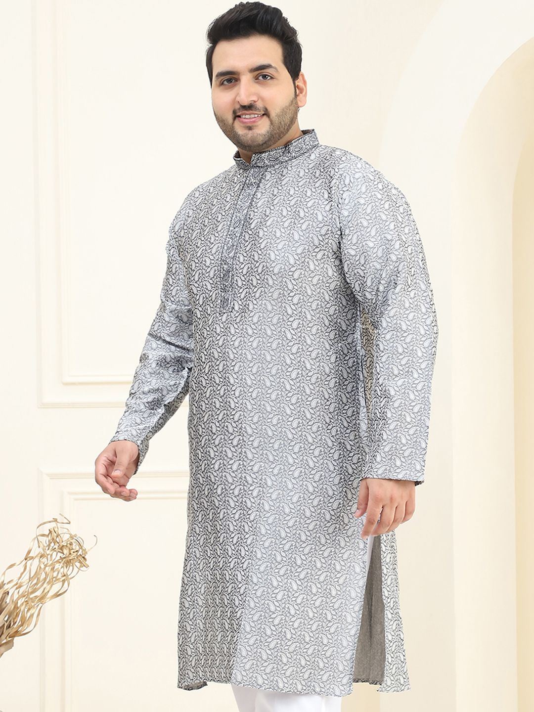 SOJANYA PLUS Paisley Printed Mandarin Collar Kurta Lurus Biasa