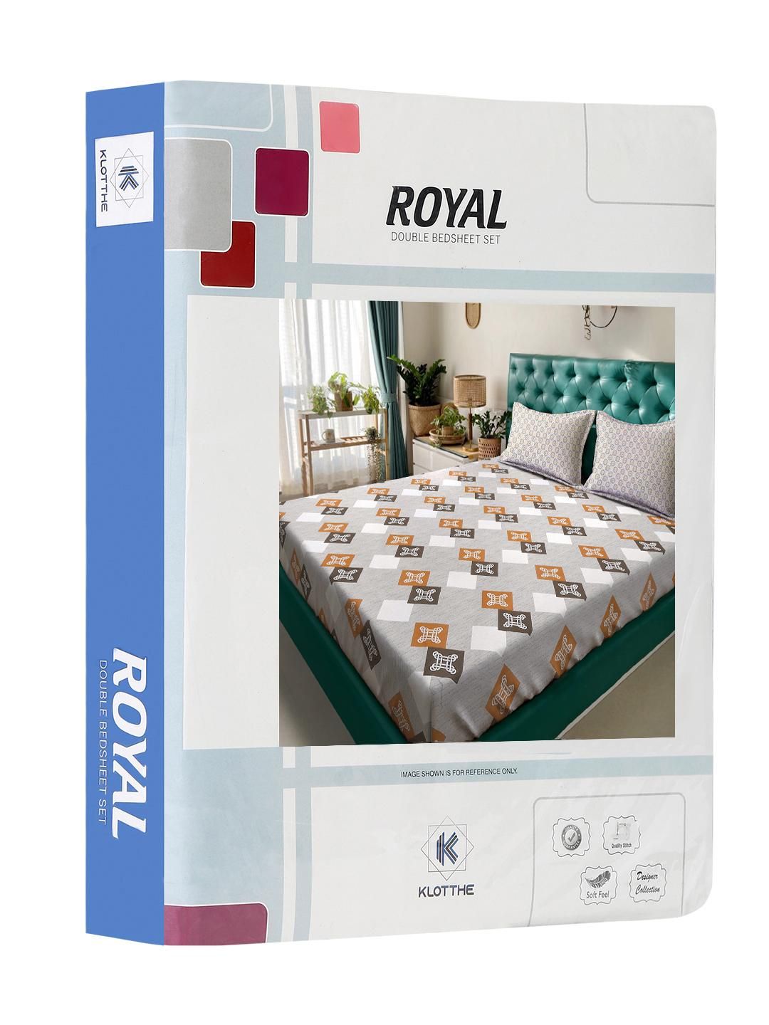 KLOTTHE Grey Geometric 400 TC Cadar Katil King dengan 2 Sarung Bantal