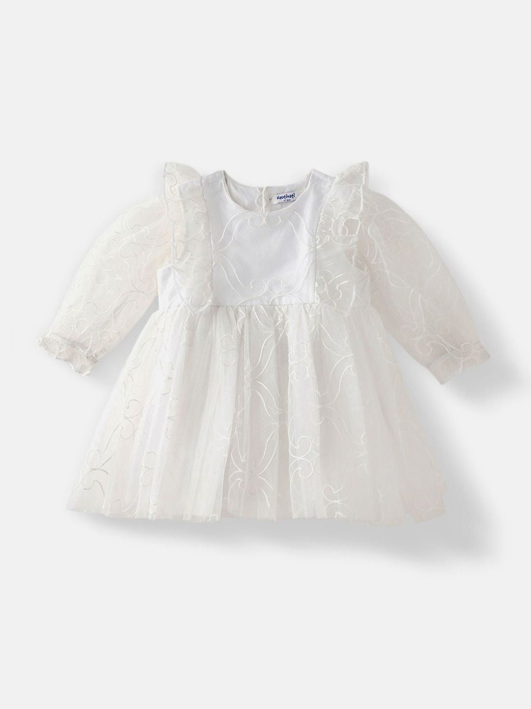 Nauti Nati Girls Puff Sleeve Ruffled Fit & Flare Dress