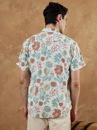 DENNISON Men White Regular Fit Floral Printed Casual Shirt