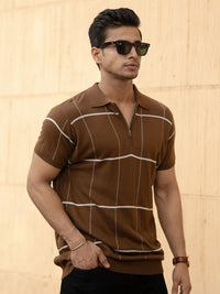 Powerlook Men Checked Polo Collar Cotton T-shirt