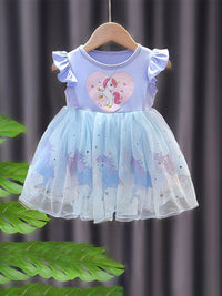 YK Girls Cotton Tulle bercetak lengan baju & pakaian suar
