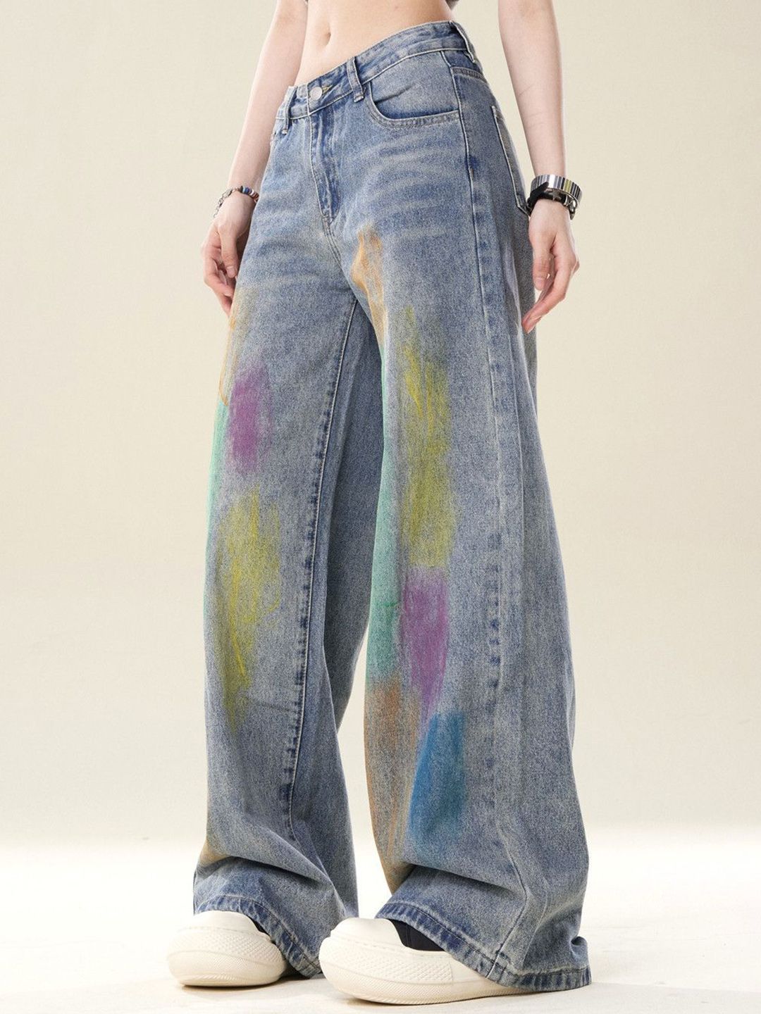 DressBerry Women Wide Leg Heavy Fade Mid-Rise Jeans