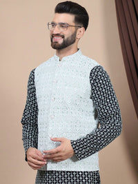Anouk Green Ethnic Motifs Embroidered Straight Thread Work Pure Cotton Kurta with Churidar