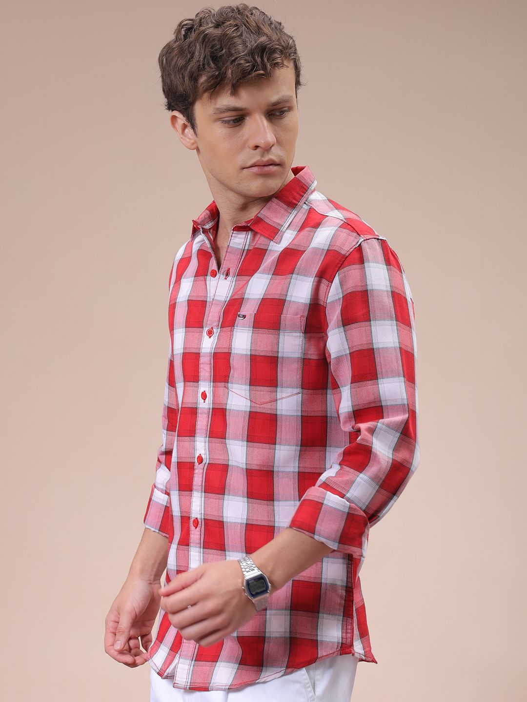 The Indian Garage Co Men Cutaway Collar Checked Cotton Slim Fit Casual Shirt