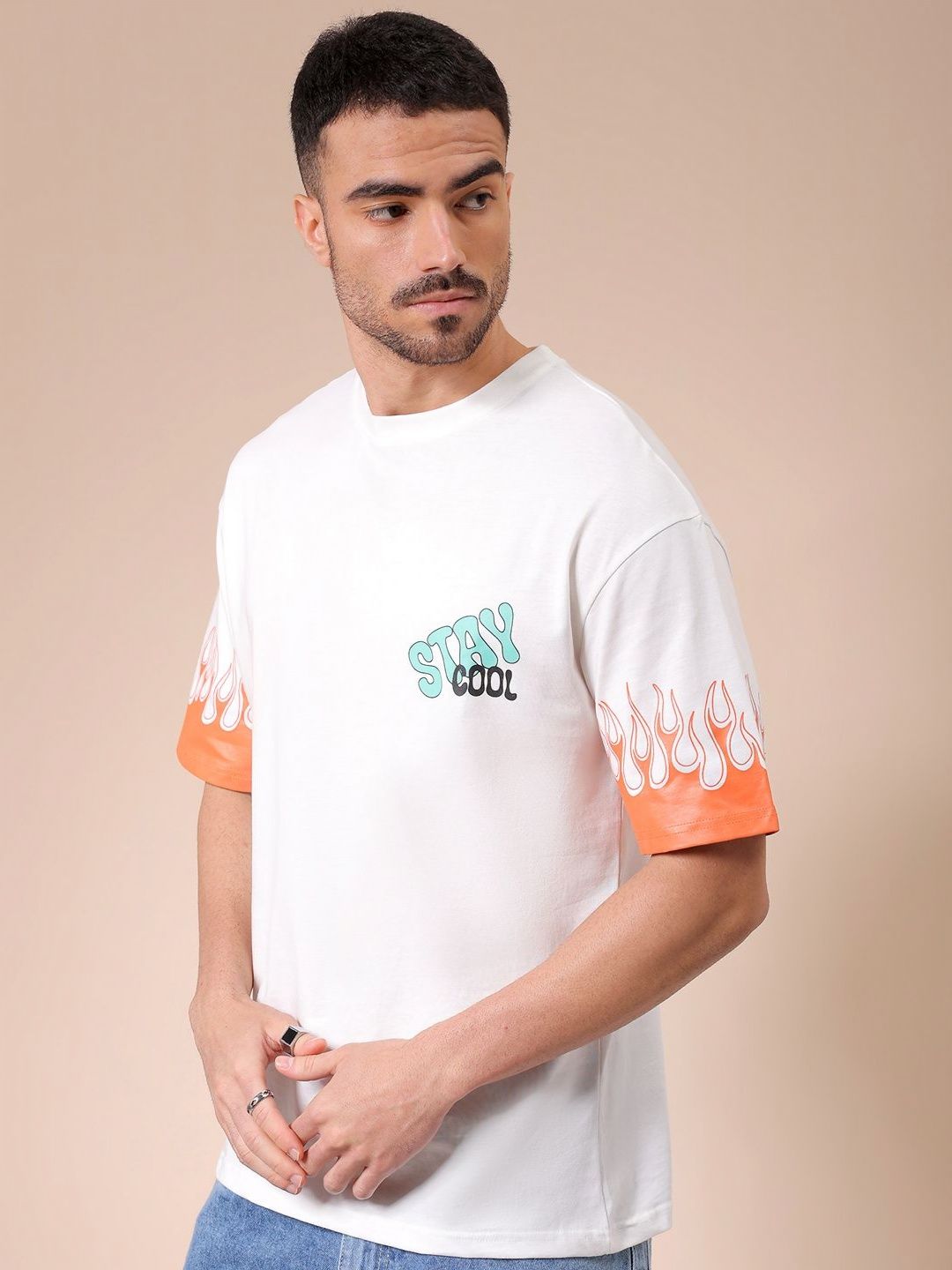 The Indian Garage Co Men Graphic Printed Round Neck Cotton Oversized T-shirt