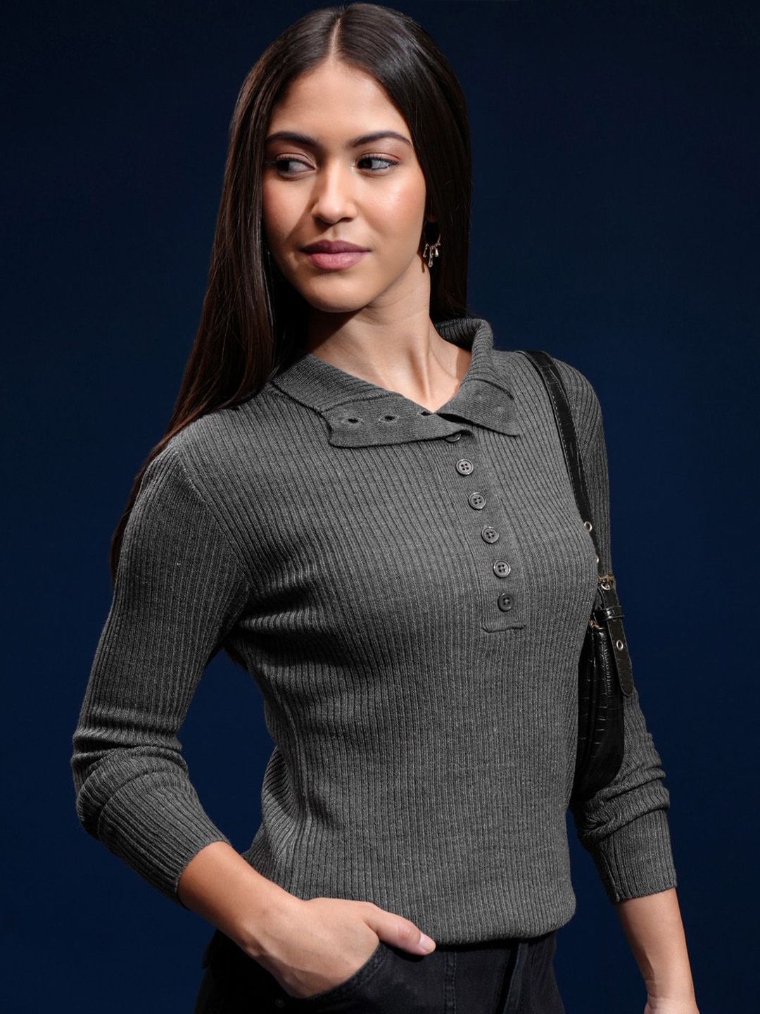 Basics By Tokyo Talkies Women Ribbed Pullover
