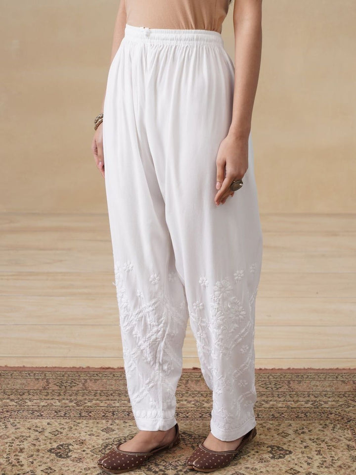House of Chikankari Women Embroidered Relaxed Trousers