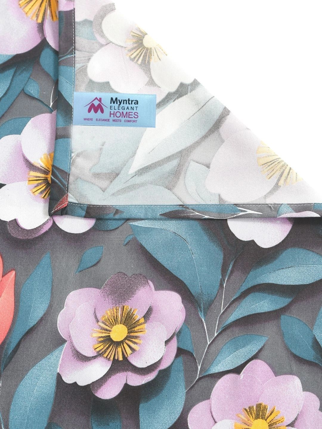 Myntra Elegant Homes Blue Floral 400 TC King Bedsheet with 2 Pillow Covers