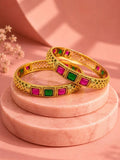 PANASH Set Of 2 Gold-Plated Artificial Stones Studded Bangles