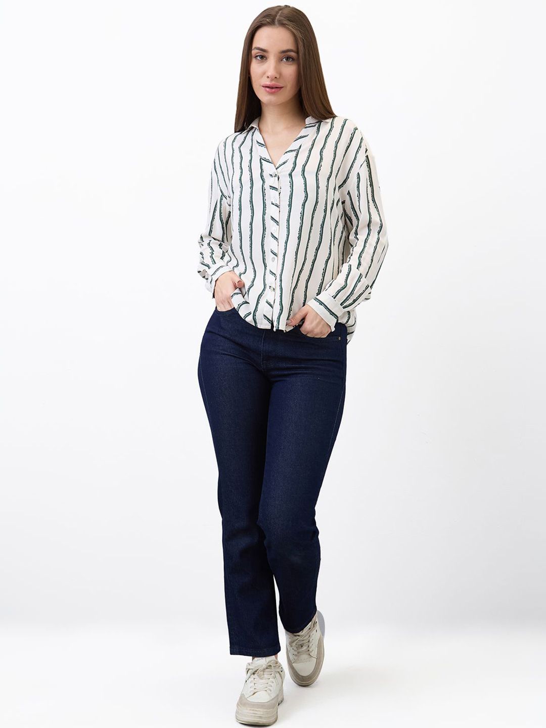 SPYKAR Women Spread Collar Vertical Striped Casual Shirt