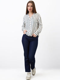 SPYKAR Women Spread Collar Vertical Striped Casual Shirt