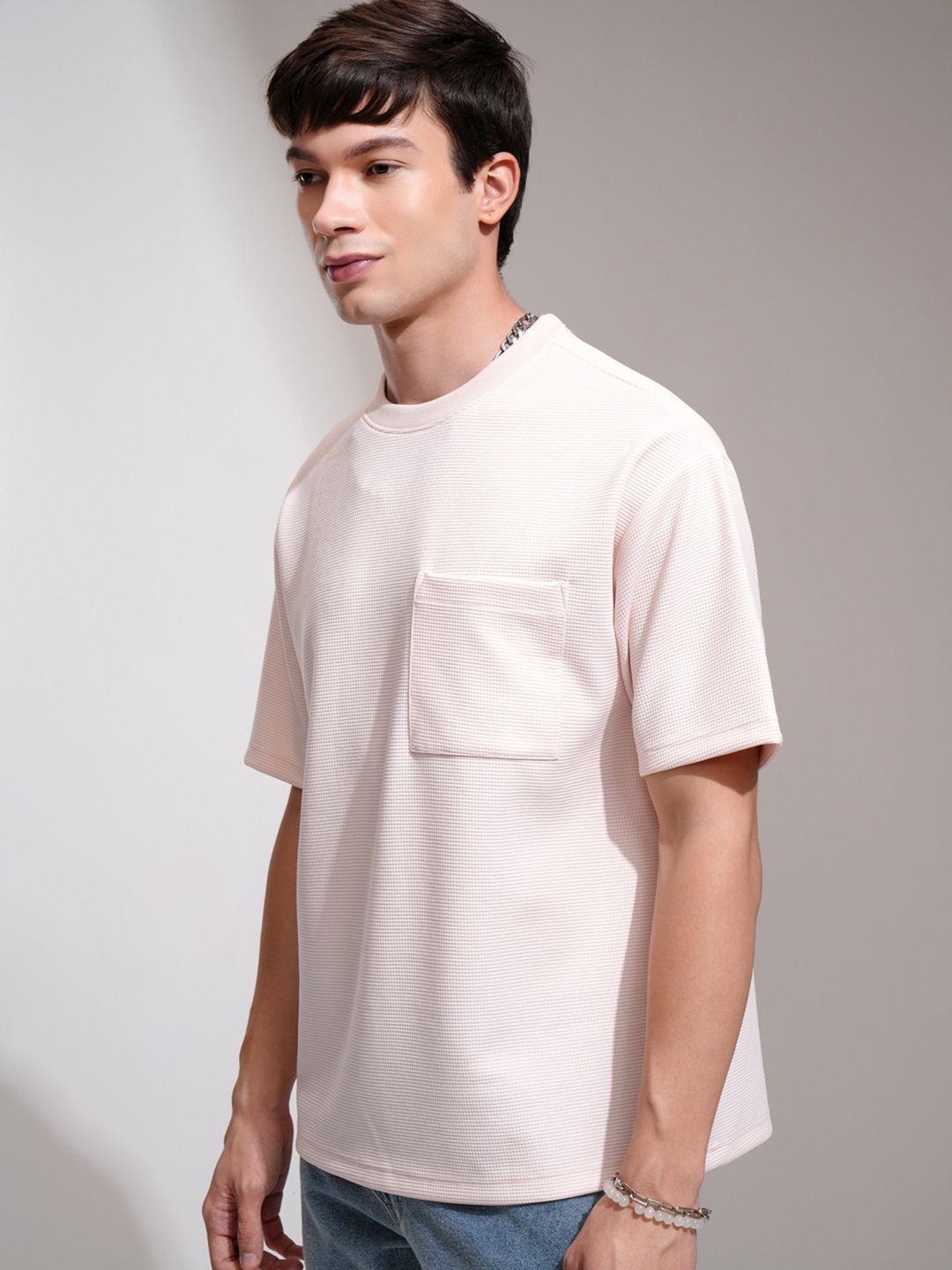 HIGHLANDER Men Self Design Round Neck Relaxed Fit T-shirt
