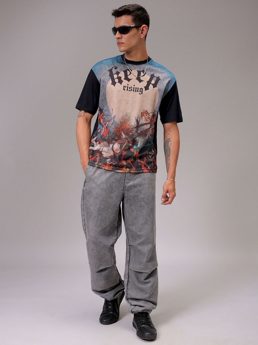 The Indian Garage Co Men Graphic Printed Round Neck Cotton Boxy T-shirt