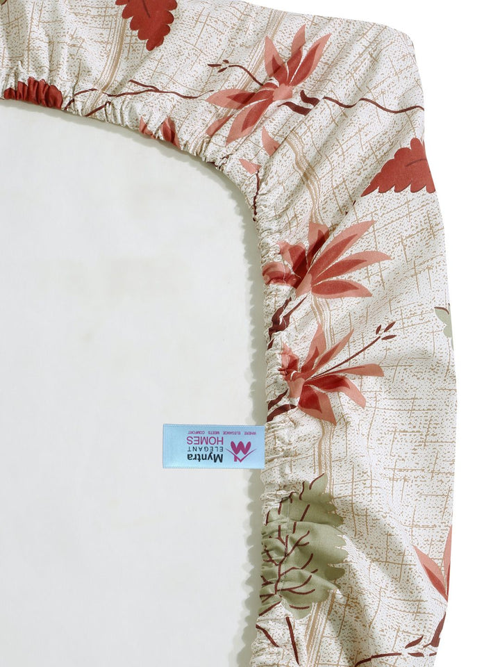 Myntra Elegant Homes Beige Floral Fitted 400 TC Cotton King Bedsheet Set 2.50 m x 2.25 m