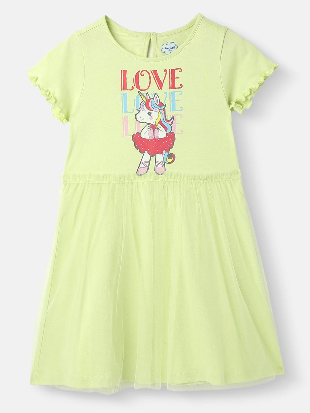 Nauti Nati Girls Knit and Woven Frock Graphic Printed Tulle Dress