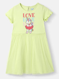 Nauti Nati Girls Knit and Woven Frock Graphic Printed Tulle Dress