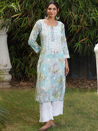 Rumah Chikankari Wanita Floral Printed Chikankari Indie Florals Kurta