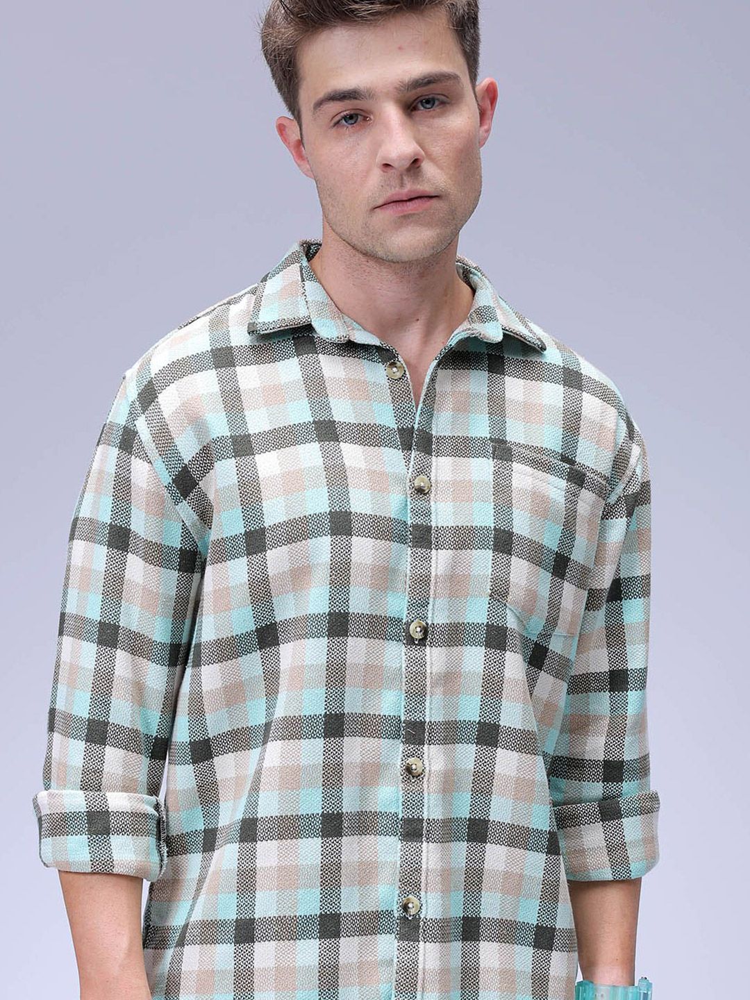 The Indian Garage Co Men Relaxed Fit Checked Dobby Textured Resortwear Shirt