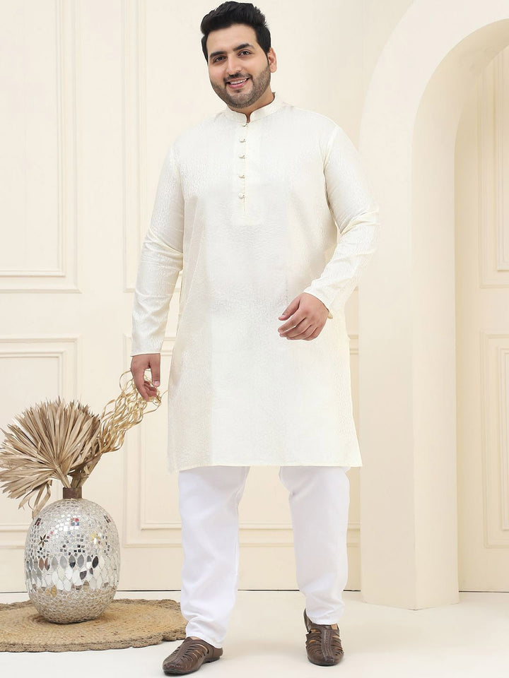 SOJANYA PLUS Rekaan Tenun Bunga Kurta Lurus Kolar Mandarin Dengan Pijama