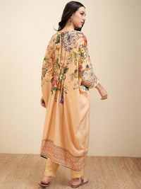 Vishudh Cream Floral Printed Beads and Stones Pure Cotton Kaftan Kurta With Trousers