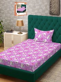 Myntra Elegant Homes Purple Conversational Pure Cotton 400 TC Single Superfine Bedsheet with a Pillow Cover-89 x 59 inches