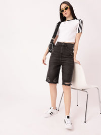 DressBerry Women Edgy Grunge Washed Distressed High-Rise Relaxed Fit Denim Shorts