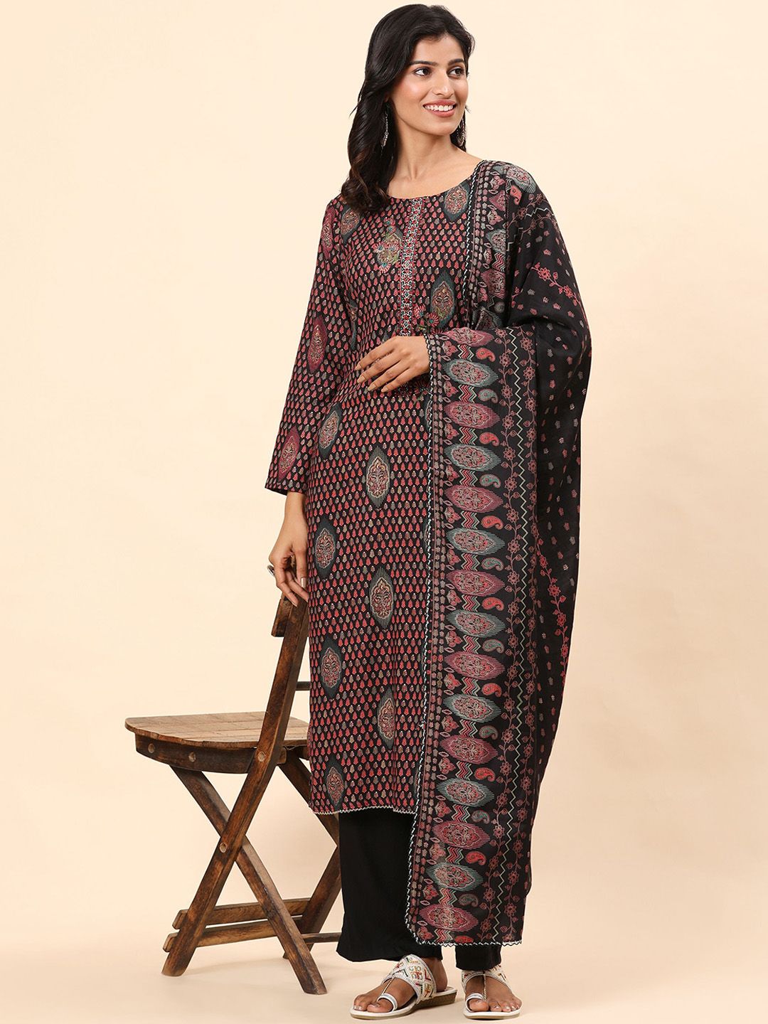 Mamicha Women Ethnic Motifs Printed Regular Pure Cotton Kurta with Trousers & With Dupatta