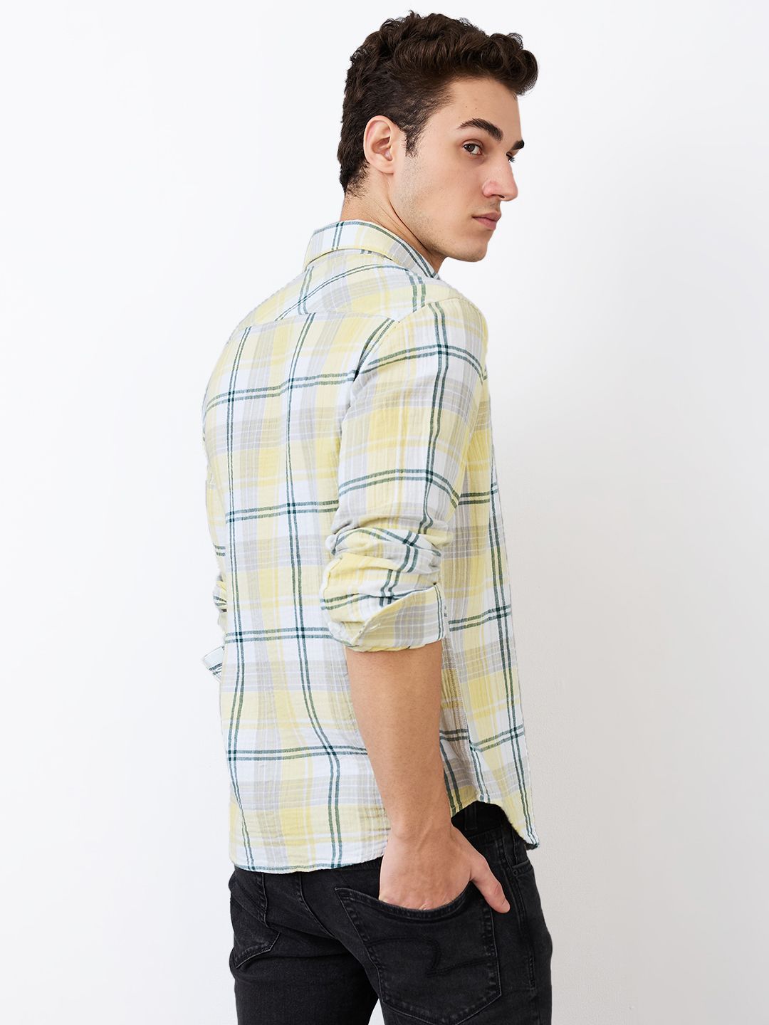 SPYKAR Men Spread Collar Tartan Checked Cotton Casual Shirt