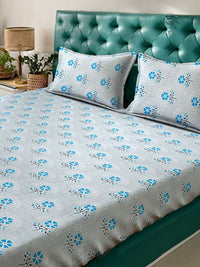 Myntra Elegant Homes Blue Printed Dilengkapi 400TC Kapas Tulen Cadar King & 2 Sarung Bantal