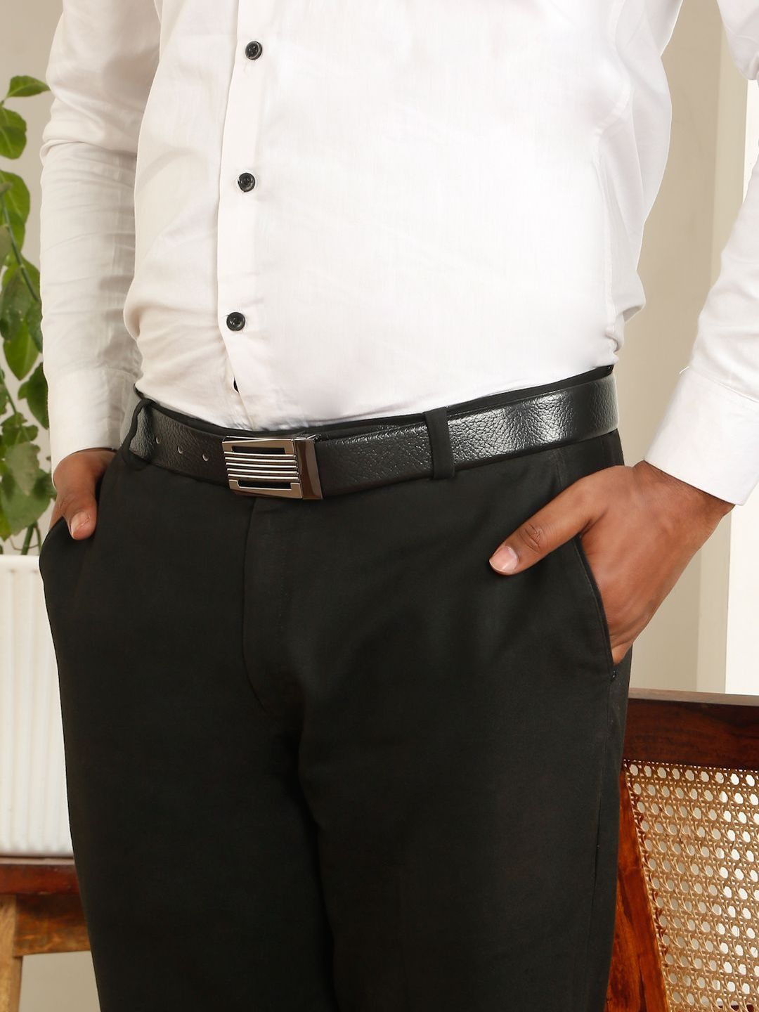 Teakwood Leathers Men Textured Leather Reversible Formal Belt