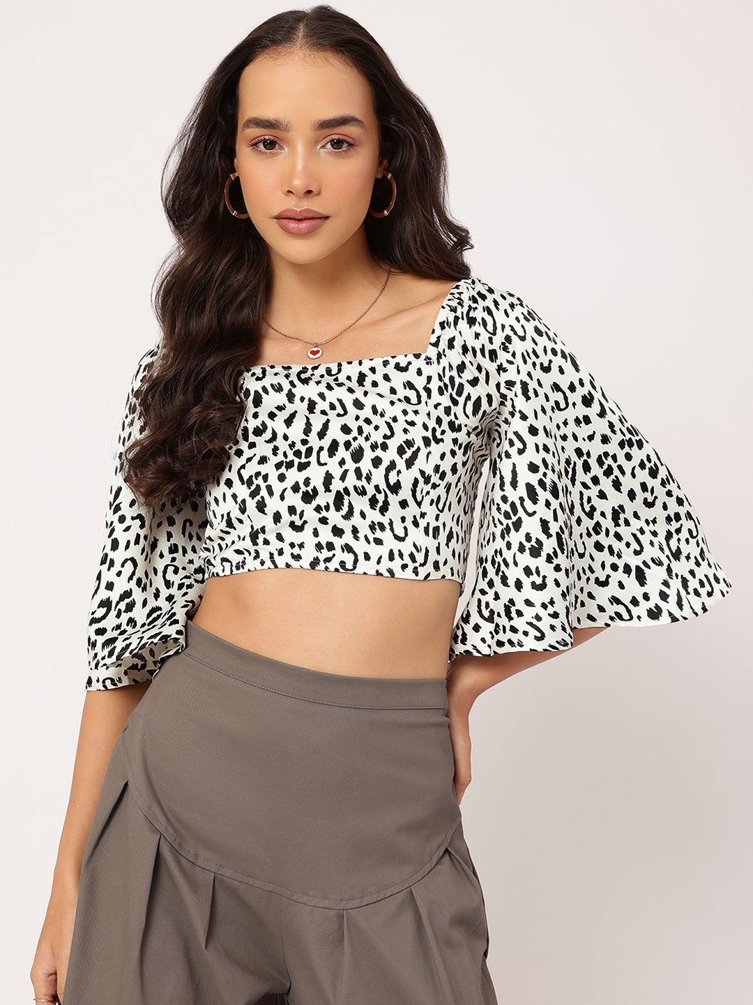 DressBerry Untamed Spirit Animal Print Smocked Crop Top