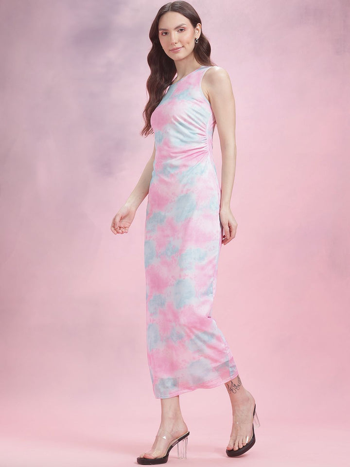 DressBerry Ruched Dyed Mesh Maxi Dress