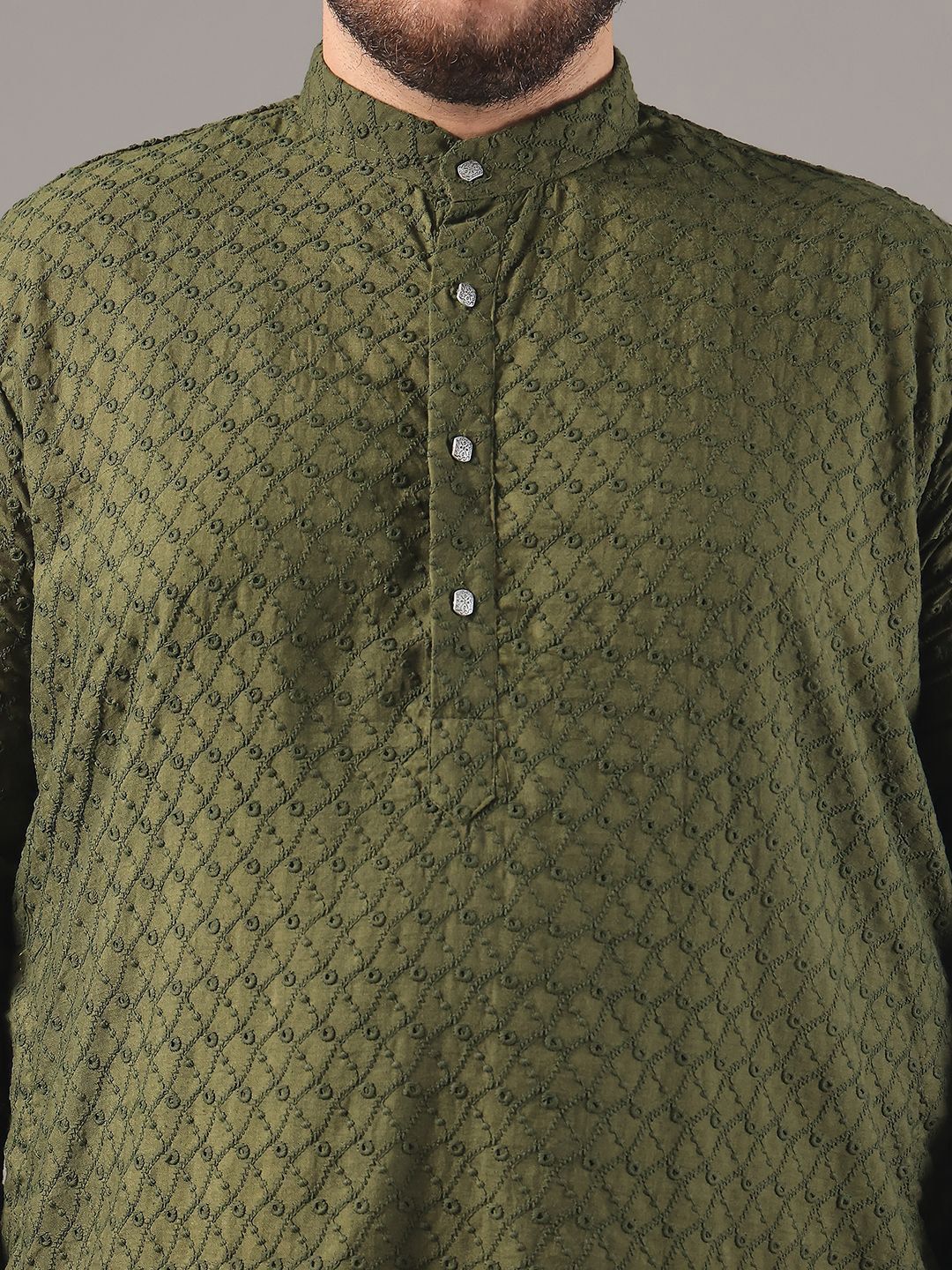 SOJANYA PLUS Size Embroidered Chikankari Band Collar Pure Cotton Straight Kurta