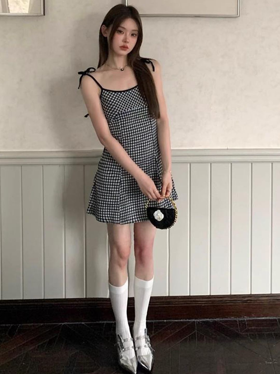 DressBerry Checked Shoulder Straps Fit & Flare Mini Dress