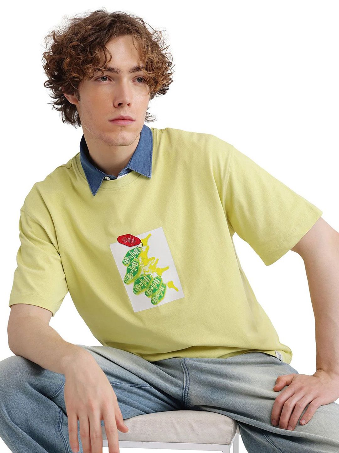 RARE RABBIT Men Graphic Printed Round Neck Cotton T-shirt