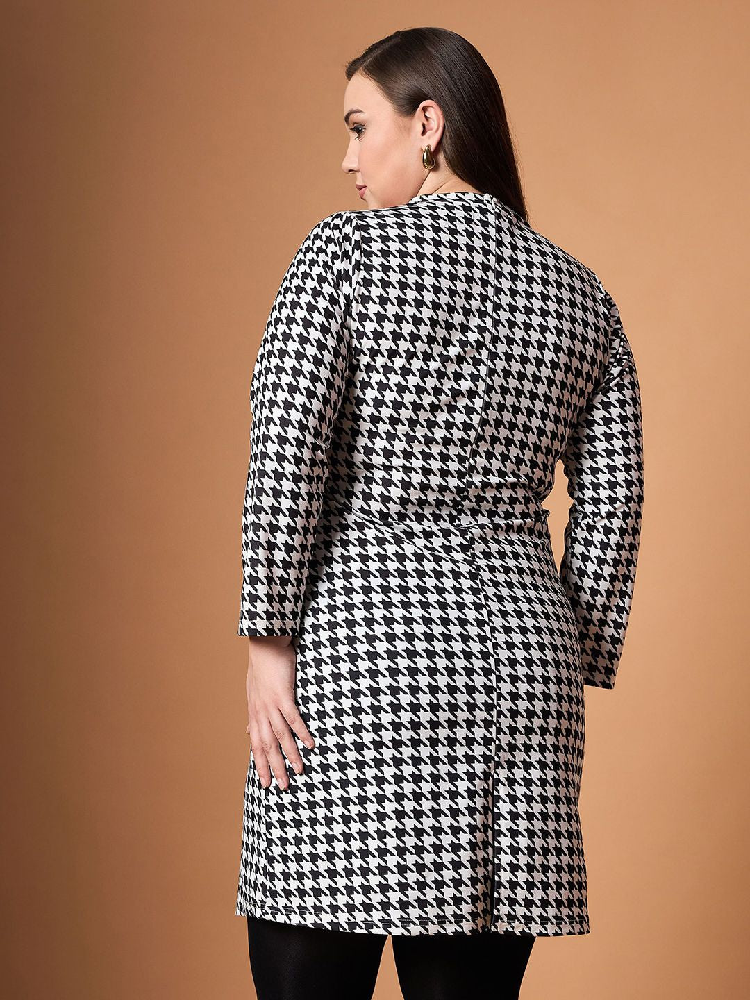 SASSAFRAS Curve Embellished Checked Sheath Dress