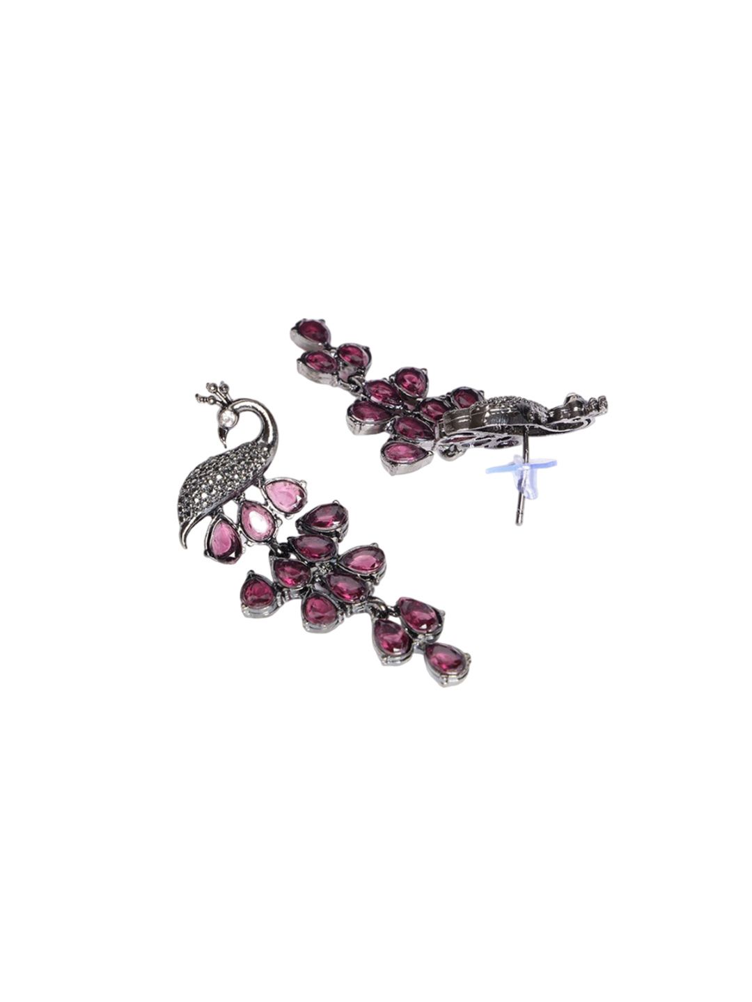 PANASH Silver-Plated Cubic Zirconia Studded Peacock Shaped Drop Earrings