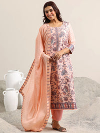 Libas Floral Woven Design Round Neck Regular Straight Kurta With Trousers & Dupatta