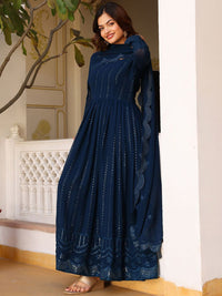 KALINI Geometric Embroidered Sweetheart Neck Anarkali Kurta With Pyjamas & Dupatta