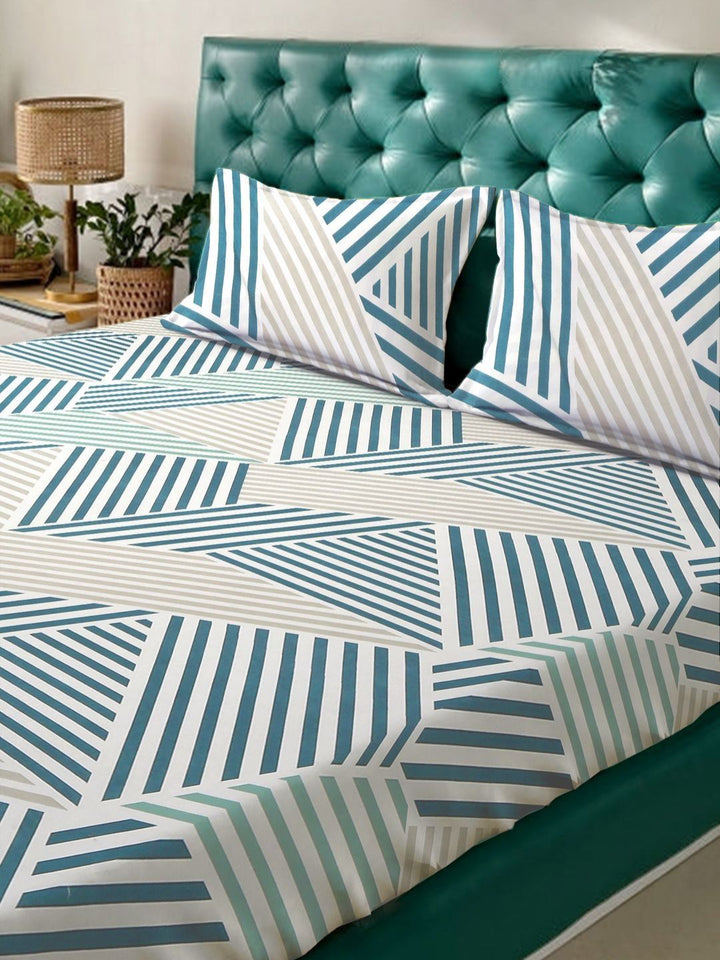 Myntra Elegant Homes Green Abstract Polycotton 300 TC King Fine Bedsheet dengan 2 Sarung Bantal-98 x 89 inci