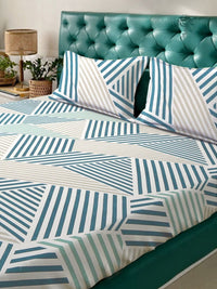 Myntra Elegant Homes Green Abstract Polycotton 300 TC King Fine Bedsheet dengan 2 Sarung Bantal-98 x 89 inci