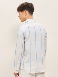 THE BEAR HOUSE Men Spread Collar Vertical Striped Cotton Slim Fit Casual Shirt